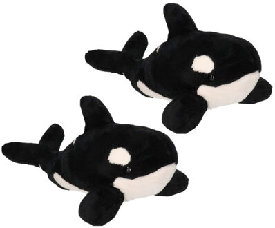 Orka knuffel - 2x - pluche - 36 cm - wit/zwart - zeedieren