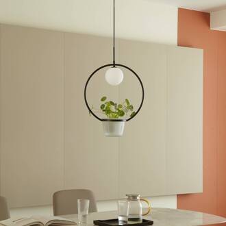 Orna hanglamp 1-lamp bloemhanger zwart, opaal