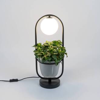 Orna tafellamp 1-lamp bloemhanger zwart, opaal