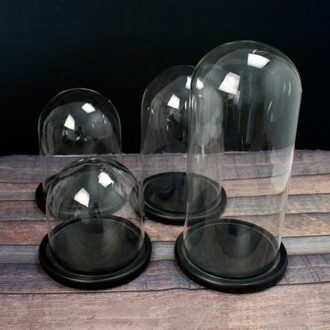 Ornament Opslag Bel Stolp Schaduw Glazen Koepel Met Houten Basis Bloemen Cap Home Decor Decoratie Vaas Cover 12Dx20H cm