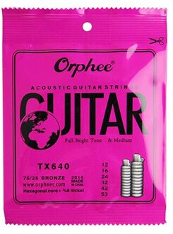Orphee 1 Set Akoestische Gitaar String Zeshoekige Core + 8% Nikkel Volledige, brons Heldere Tone & Extra Licht Extra Licht Medium TX640 012
