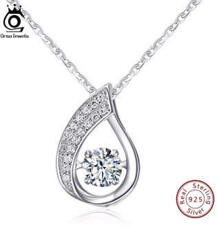 ORSA JEWELS 100% Sterling Silver 925 Water-Drop Pendant Necklace with Movable Shiny Cubic Zirconia Genuine Silver Jewelry SN41