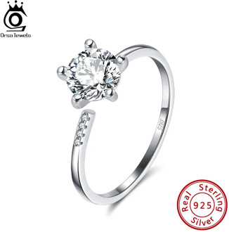 ORSA JEWELS 925 Sterling Silver Solitaire Rings Big Cubic Zircon Female Adjustable Open Wedding Ring Fashion Party Jewelry SR153