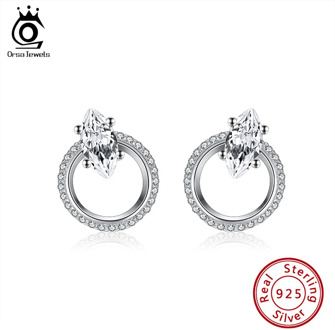 ORSA JEWELS 925 Sterling Silver Stud Earrings New Round Female Creativity Fashion Geometric Ear Jewelry Zirconia Earrings SE302
