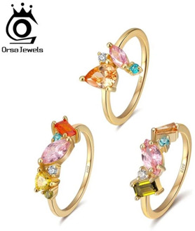 ORSA JEWELS Delicate 925 Silver Wedding Rings for Female with Multi-Color Big Crystal Zircon Jewelry Party Gift Wholesale OSR208