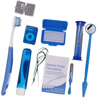 Orthodontische Dental Care Kit Set Braces Tandenborstel Opvouwbare Tandheelkundige Spiegel Rager Met Draagtas Orale Gereedschap Blauw