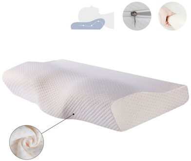 Orthopedische Memory Foam Beddengoed Kussen Trage Rebound Nek Bescherming Vlinder Concave Vormige Kussen Nek Gezondheidszorg 50*30*10Cm wit jacquard