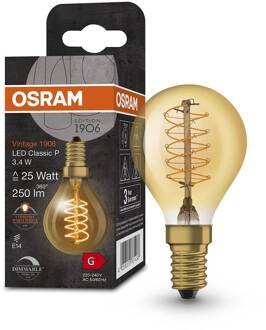 OSRAM 1906 E14 3,4W LED druppel 822 goud dimbaar