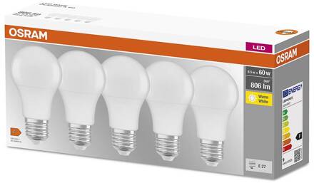 OSRAM Base Classic A LED lamp E27 8,5W 806lm 5 stuks