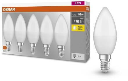 OSRAM Base Classic B LED-kaarslamp E14 4,9W 5 stuks