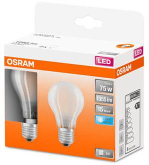 OSRAM Classic A LED lamp E27 7,5W 4.000K mat per 2