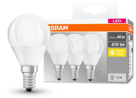 OSRAM LED druppels E14 P40 4,9W 2.700K 470lm per 3 wit