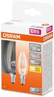 OSRAM Ledfilamentlamp Kaars Retrofit - D3,5cm - Warm Wit - E14 - 2,5w - 2 Stuks