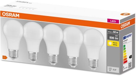 OSRAM Ledlamp Peertje Base - D6cm - Warm Wit - E27 - 8,5w - 5 Stuks