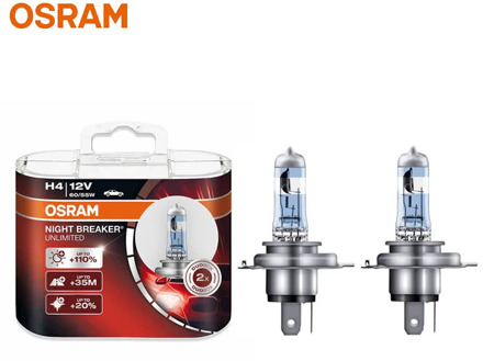 OSRAM Night Breaker Unlimited H4 9003 HB3 64193NBU Halogen 12V 60/55W P43t +110% Bright White Car Original Headlight Bulbs, 2pcs