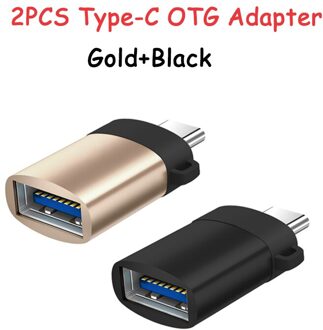 OTG Adapter Mannelijke Type-C naar USB 3.0 Usb C Converter Type C Kabel Adapter Tape C OTG voor U Disk Muis Toetsenbord Movie File Transfer goud zwart 2stk