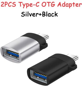 OTG Adapter Mannelijke Type-C naar USB 3.0 Usb C Converter Type C Kabel Adapter Tape C OTG voor U Disk Muis Toetsenbord Movie File Transfer zilver zwart 2stk