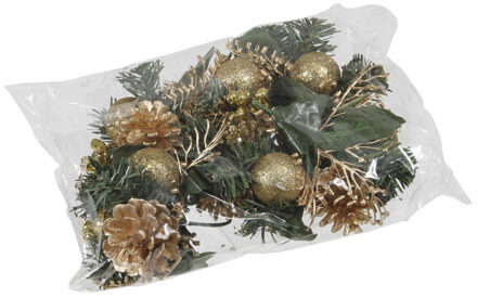 Othmar Decoration Kerststukje decoratie - 6x - goud - stekers - 12 cm - Kerststukjes Goudkleurig