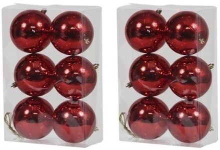 Othmar decorations 12x Kunststof kerstballen glanzend rood 10 cm kerstboom versiering/decoratie - Kerstbal