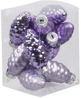 Othmar decorations 12x stuks glazen dennenappels kersthangers amethyst paars 6 cm mat/glans Amethist paars