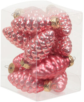 Othmar decorations 12x stuks glazen dennenappels kersthangers bubblegum roze 6 cm mat/glans