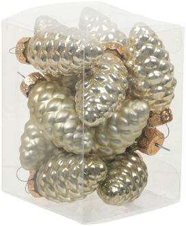 Othmar decorations 12x stuks glazen dennenappels kersthangers dusky lime goud/groen tinten 6 cm mat/glans