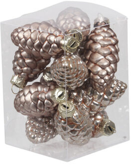 Othmar decorations 12x stuks glazen dennenappels kersthangers ginger bruin 6 cm mat/glans