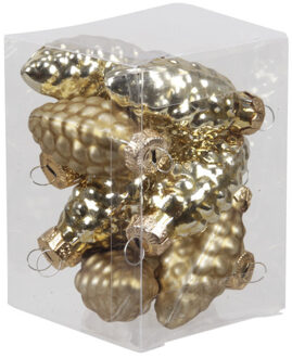 Othmar decorations 12x stuks glazen dennenappels kersthangers goud 6 cm mat/glans