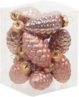 Othmar decorations 12x stuks glazen dennenappels kersthangers koraal roze 6 cm mat/glans