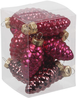 Othmar decorations 12x stuks glazen dennenappels kersthangers rood/donkerrood 6 cm mat/glans