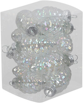 Othmar decorations 12x stuks glazen dennenappels kersthangers transparant parelmoer 6 cm mat/glans