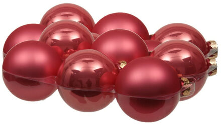 Othmar decorations 12x stuks glazen kerstballen bubblegum roze 8 cm mat/glans - Kerstbal