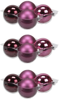 Othmar decorations 12x stuks glazen kerstballen cherry roze (heather) 10 cm mat/glans