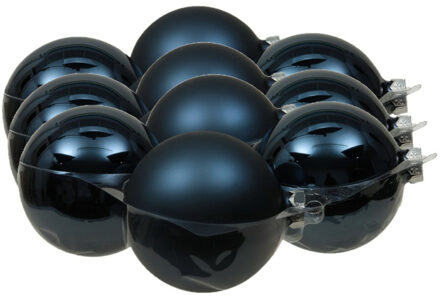 Othmar decorations 12x stuks glazen kerstballen donkerblauw 10 cm mat/glans