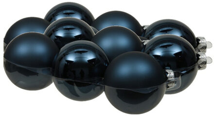 Othmar decorations 12x stuks glazen kerstballen donkerblauw 8 cm mat/glans