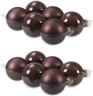 Othmar decorations 12x stuks glazen kerstballen donkerbruin (chestnut) 8 cm mat/glans - Kerstbal