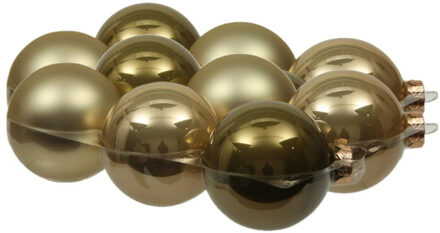 Othmar decorations 12x stuks glazen kerstballen dusky lime goud/groen tinten 8 cm mat/glans - Kerstbal Multikleur