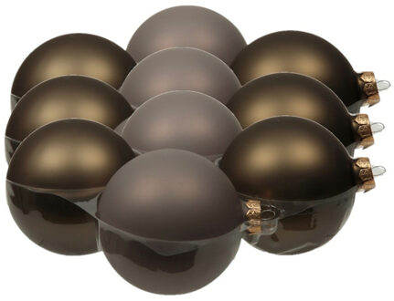 Othmar decorations 12x stuks glazen kerstballen eucalyptus grijs/bruin 10 cm mat/glans