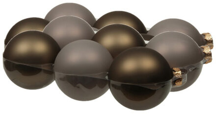 Othmar decorations 12x stuks glazen kerstballen eucalyptus grijs/bruin 8 cm mat/glans