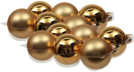 Othmar decorations 12x stuks glazen kerstballen goud 8 cm mat/glans - Kerstbal Goudkleurig