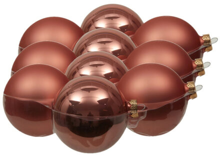Othmar decorations 12x stuks glazen kerstballen koraal roze 10 cm mat/glans