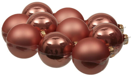 Othmar decorations 12x stuks glazen kerstballen koraal roze 8 cm mat/glans - Kerstbal