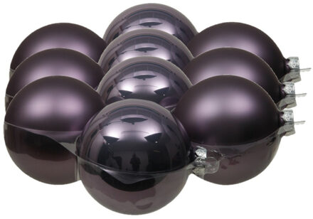 Othmar decorations 12x stuks glazen kerstballen lila paars 10 cm mat/glans