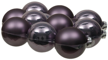 Othmar decorations 12x stuks glazen kerstballen lila paars 8 cm mat/glans