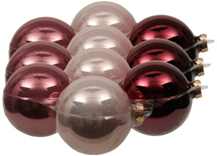 Othmar decorations 12x stuks glazen kerstballen roze tinten 10 cm mat/glans