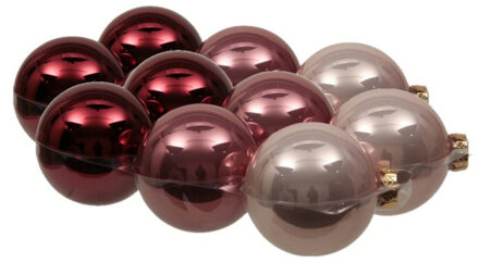 Othmar decorations 12x stuks glazen kerstballen roze tinten 8 cm glans