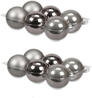 Othmar decorations 12x stuks glazen kerstballen titanium grijs 8 cm mat/glans