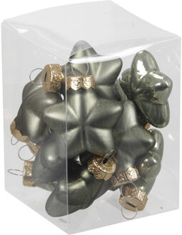 Othmar decorations 12x stuks glazen sterren kersthangers graniet groen 4 cm mat/glans Khaki groen