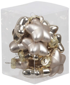 Othmar decorations 12x stuks glazen sterren kersthangers licht champagne 4 cm mat/glans