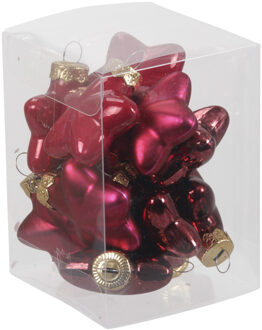 Othmar decorations 12x stuks glazen sterren kersthangers rood/donkerrood 4 cm mat/glans